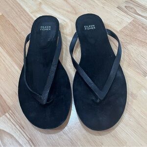 Eileen Fisher Black Flip-Flop Sandals Leather & Suede Cork Beach Size 10